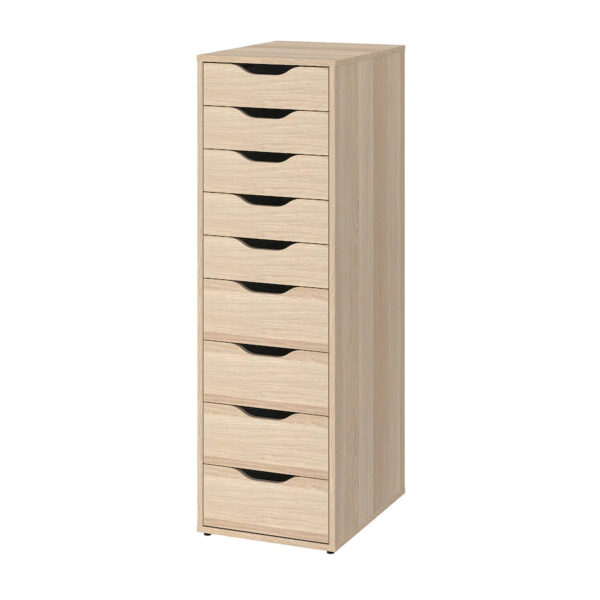 ALEX, Drawer unit with 9 drawers, white stained oak effect, 36x116 cm