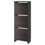 BISSA Shoe cabinet with 3 compartments, Black-brown, 49x28x135 cm