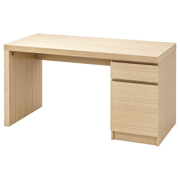 MALM, Desk, white stained oak veneer, 140x65 cm