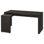 MALM, Desk with pull-out panel, Black-brown, 151×65 cm