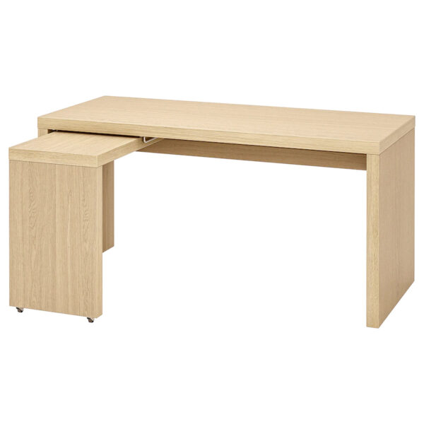 MALM, Desk with pull-out panel, white stained oak veneer, 151×65 cm