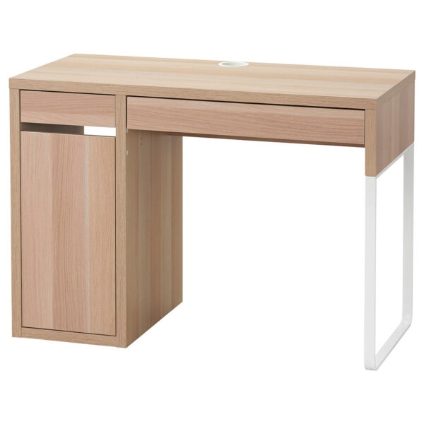 MICKE, Desk, 105x50 cm, White stained oak effect