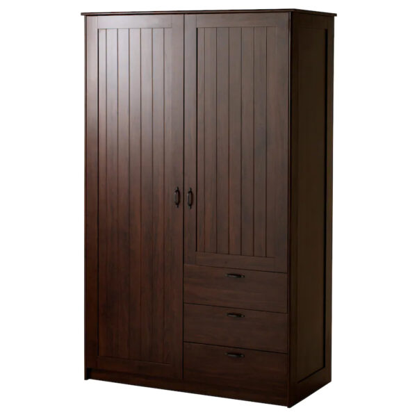MUSKEN, Wardrobe with 2 doors+3 drawers, brown, 124x60x201 cm
