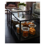 VITTSJO Nest of tables, set of 2, Black-brown/Glass, 90x50cm