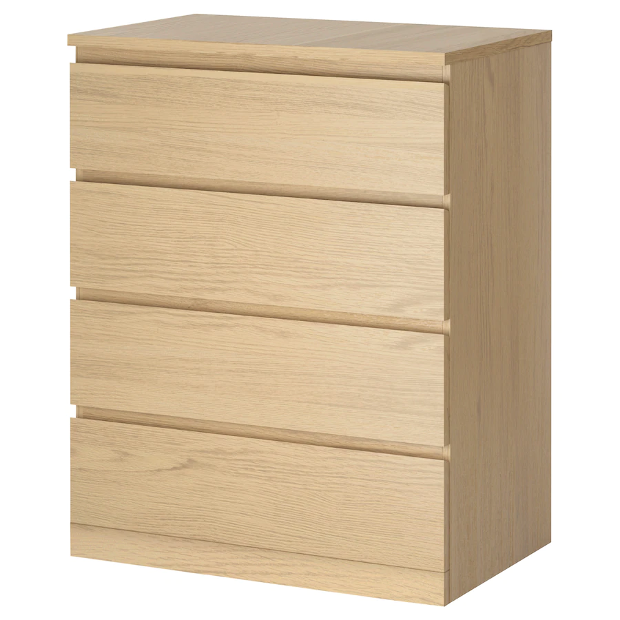MALM Chest of 4 drawers, white stained oak veneer 80x100 cm