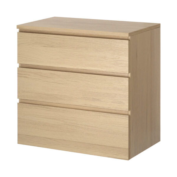 MALM Chest of 3 drawers, white stained oak veneer 80x78 cm