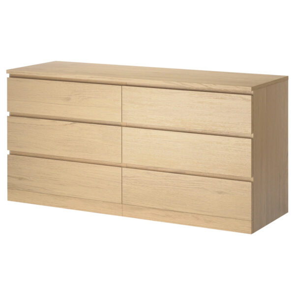 MALM Chest of 6 drawers, white stained oak veneer 160x78 cm