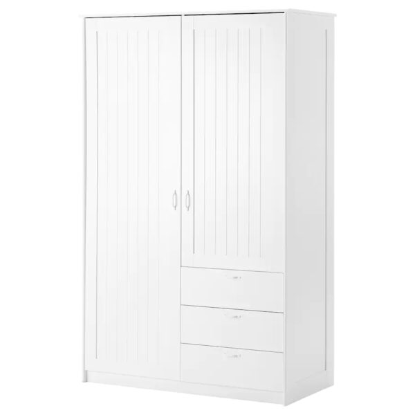 MUSKEN, Wardrobe with 2 doors+3 drawers, white, 124x60x201 cm