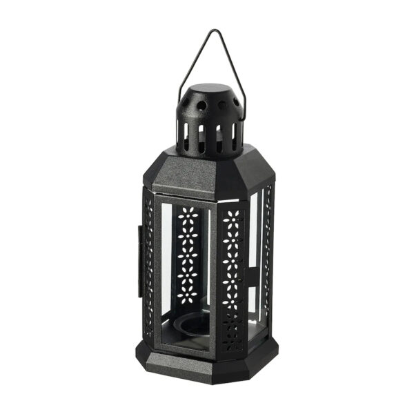 ENRUM Lantern for tealight, in/outdoor, black, 22 cm