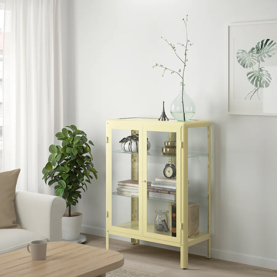 FABRIKOR Glass-door cabinet, Light yellow, 81x113 cm