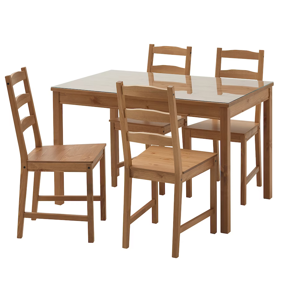 JOKKMOKK Table and 4 chairs, transparent/antique stain, 118 cm
