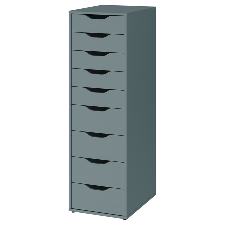 ALEX Drawer unit with 9 drawers, Grey-turquoise, 36x116 cm