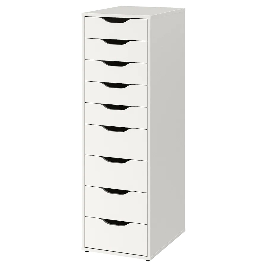 ALEX Drawer unit with 9 drawers, White, 36x116 cm