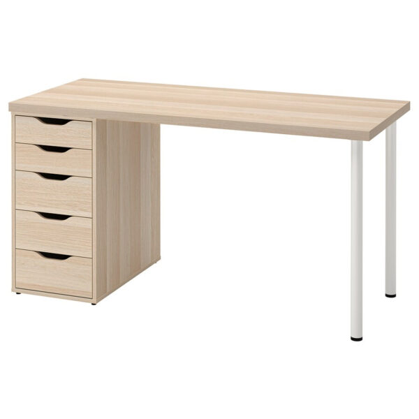 LAGKAPTEN / ALEX Desk, White stained oak effect/White, 140×60 cm