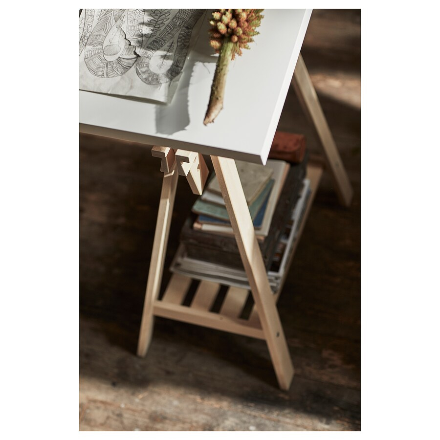 LAGKAPTEN / MITTBACK Desk, White/Birch, 140×60 cm