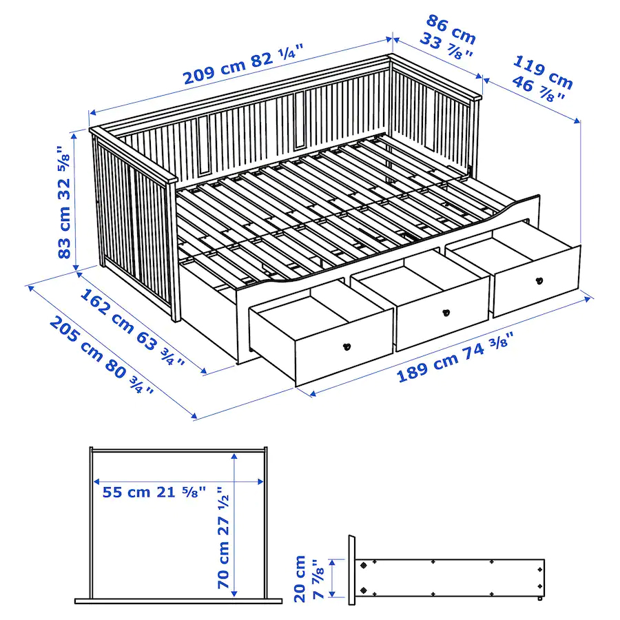 HEMNES Day-bed frame with 3 drawers, 80×200 cm