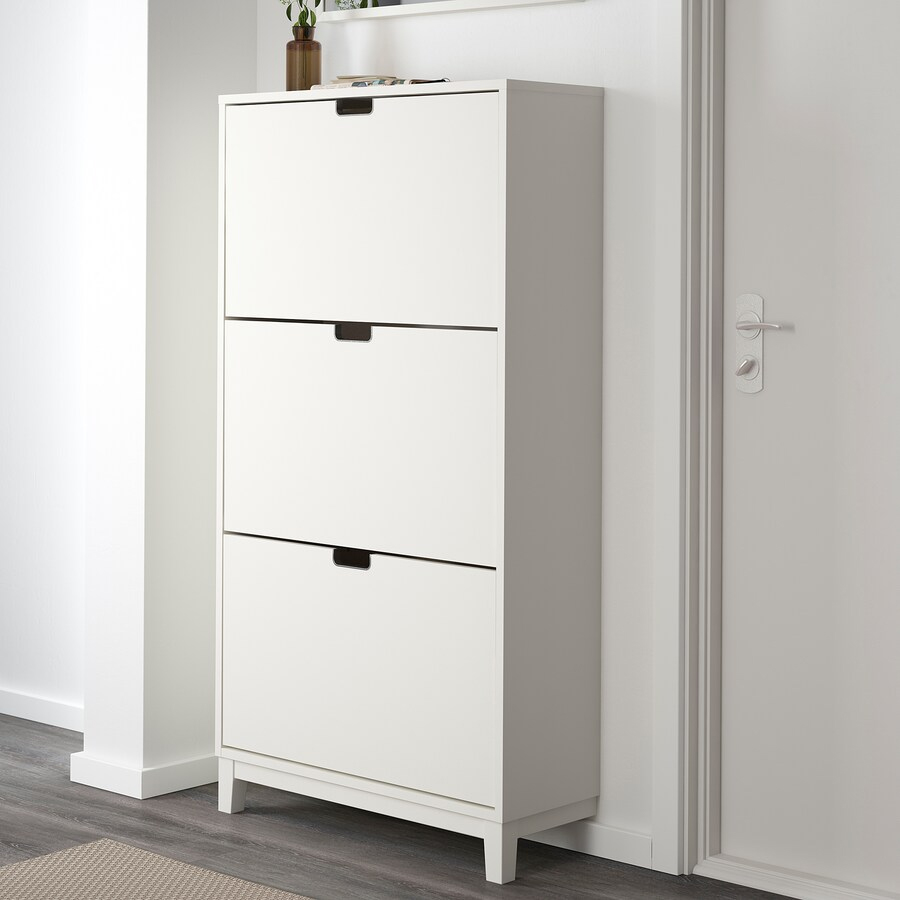 STALL Shoe cabinet with 3 compartments, White, 79x29x148 cm