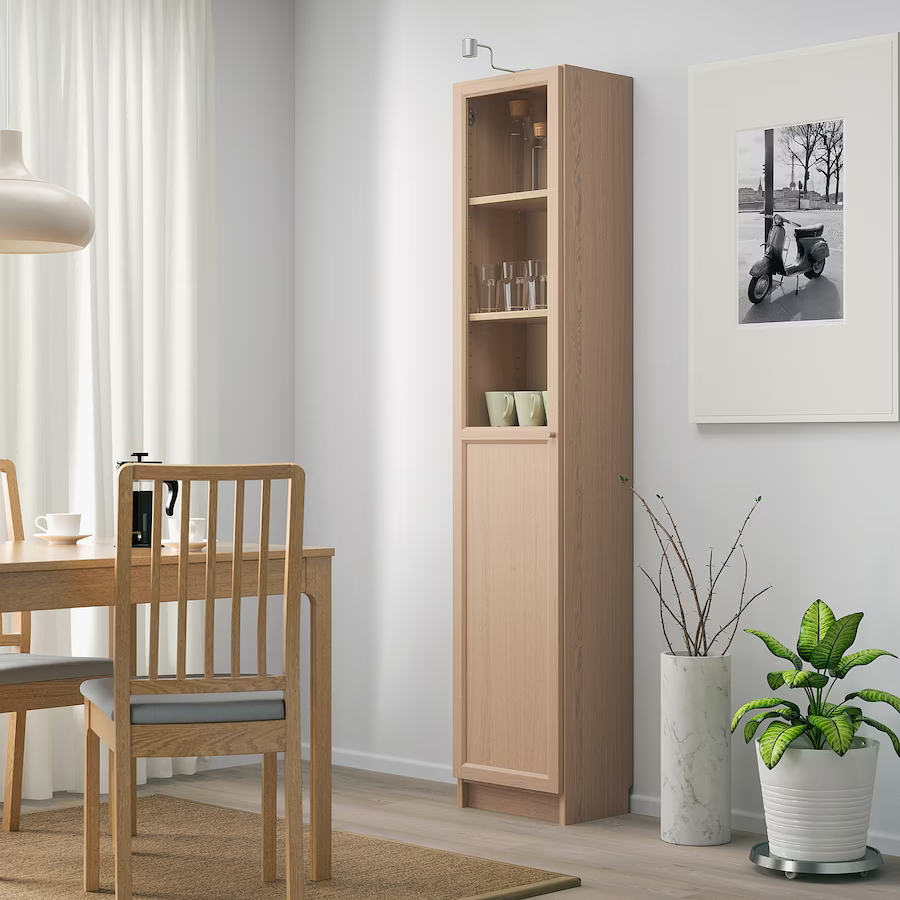 IKEA BILLY / OXBERG Bookcase with panel/glass doors, White stained oak veneer, 40x30x202 cm