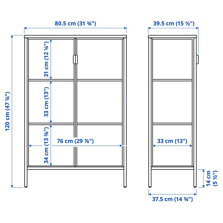 IKEA RUDSTA Glass-door cabinet, Anthracite, 80x37x120 cm