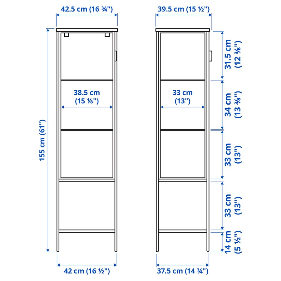 IKEA RUDSTA Glass-door cabinet, 42x37x155 cm