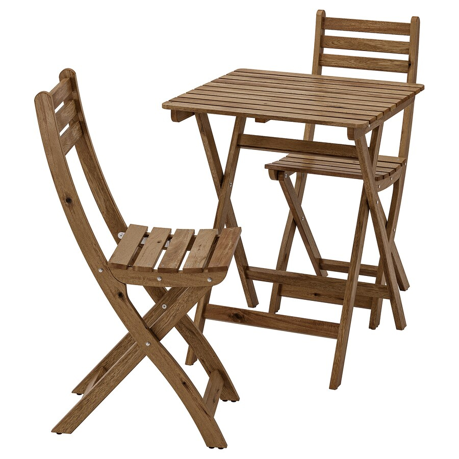 IKEA ASKHOLMEN Table + 2 chairs, Outdoor, Light brown stained