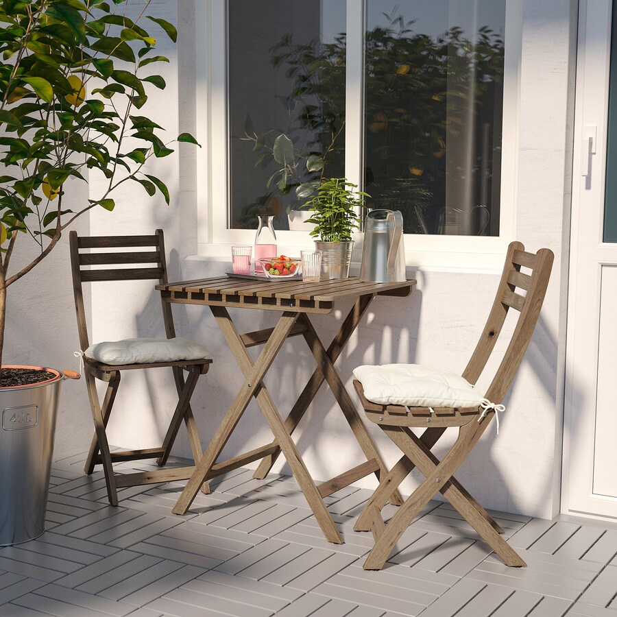 IKEA ASKHOLMEN Table, Outdoor, Foldable, Light brown stained, 60×62 cm