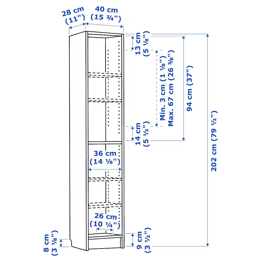 IKEA BILLY Bookcase, 40x28x202 cm