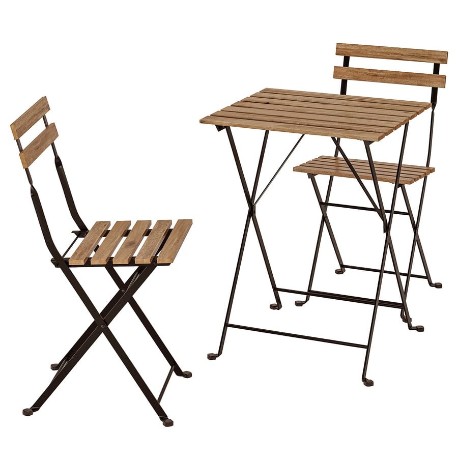 IKEA TARNO Table+2 chairs, outdoor, Black/Light brown stained