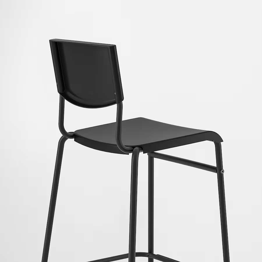 IKEA STIG Bar stool with backrest, Black/Black, 63 cm