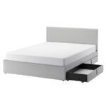 IKEA GLADSTAD Upholstered bed with 2 storage boxes, Kabusa light grey